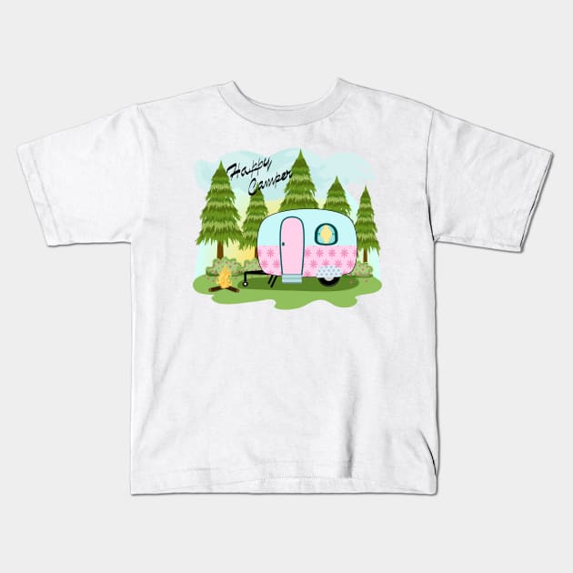 Happy Camper Kids T-Shirt by Designoholic